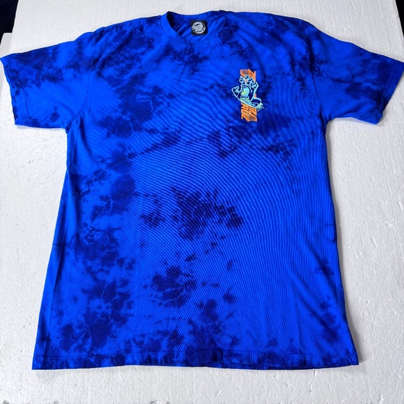 Large Men's Santa Cruz Blue Cloud Wash T-Shirt "Split Strip Hand" Graphic Tee - Picture 1 of 5